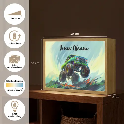 Monstertruck - Auto - Jongens - Groen Light Box met batterij (Wandlamp kind) middel -USP_websiteoverzichtNL