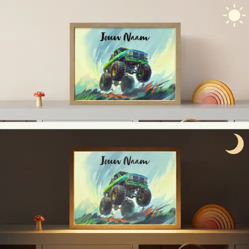 Monstertruck - Auto - Jongens - Groen Light Box met batterij (Wandlamp kind) middel -sfeer3_kind
