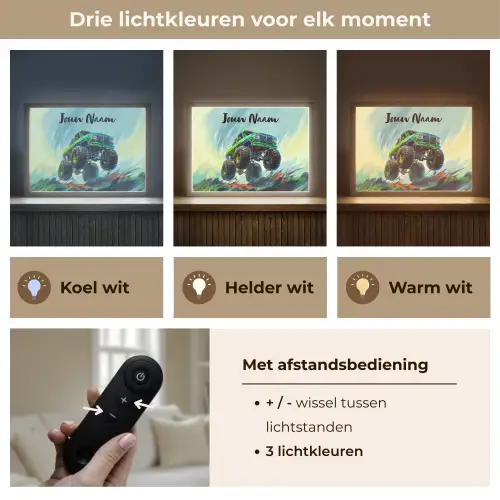Monstertruck - Auto - Jongens - Groen Light Box met batterij (Wandlamp kind) middel -USP_lichtkleurNL