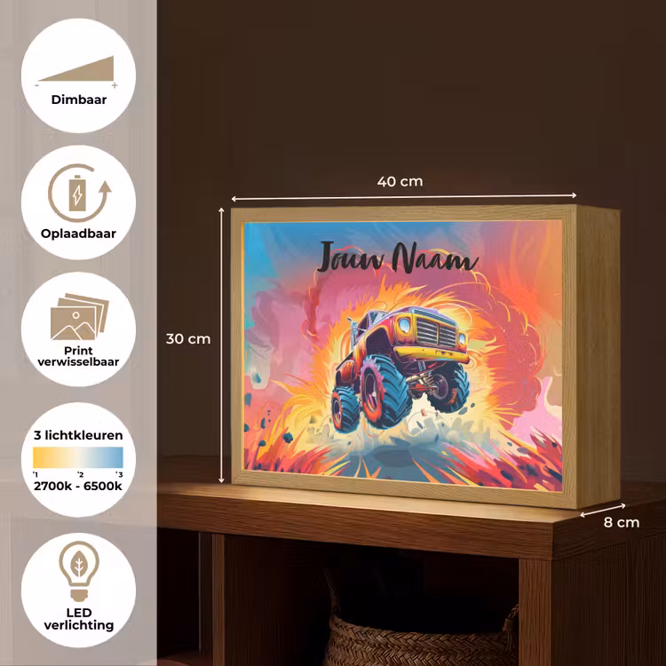 Monstertruck - Auto - Jongens - Kleurrijk Light Box met batterij (Wandlamp kind) middel -USP_websiteoverzichtNL