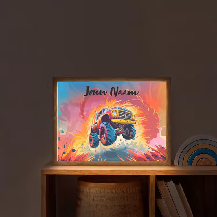 Monstertruck - Auto - Jongens - Kleurrijk Light Box met batterij (Wandlamp kind) middel -sfeer1_kind