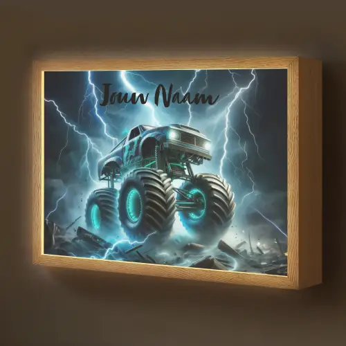 Monstertruck - Bliksem - Blauw - Jongens - Auto Light Box met batterij (Wandlamp kind) middel -z3d_website