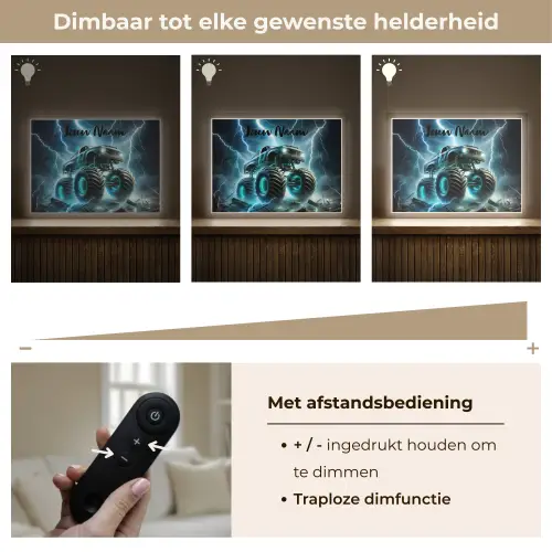 Monstertruck - Bliksem - Blauw - Jongens - Auto Light Box met batterij (Wandlamp kind) middel -USP_dimbaarNL