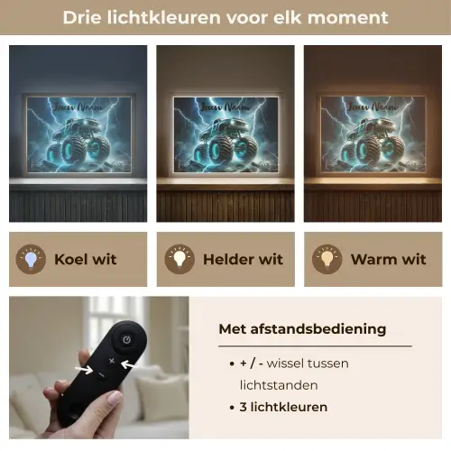 Monstertruck - Bliksem - Blauw - Jongens - Auto Light Box met batterij (Wandlamp kind) middel -USP_lichtkleurNL