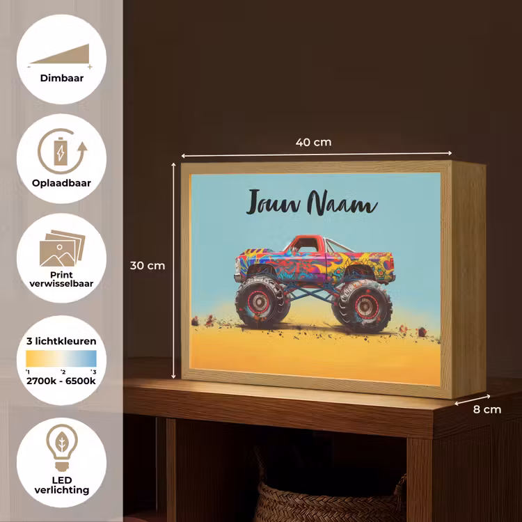 Monstertruck - Graffiti - Jongens - Auto Light Box met batterij (Wandlamp kind) middel -USP_websiteoverzichtNL