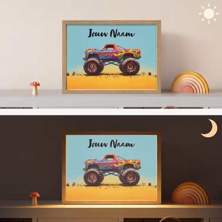 Monstertruck - Graffiti - Jongens - Auto Light Box met batterij (Wandlamp kind) middel -sfeer3_kind