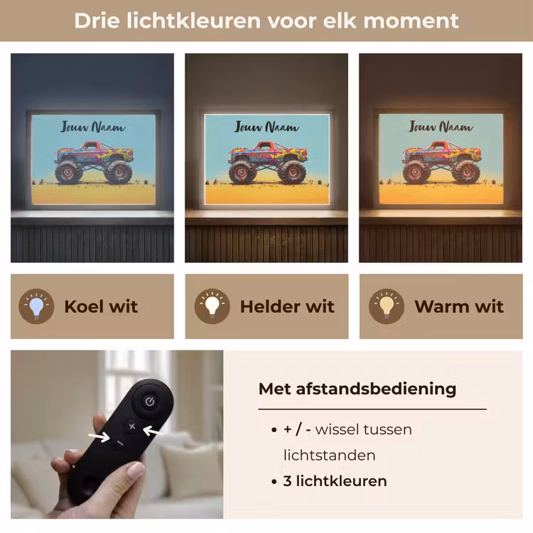 Monstertruck - Graffiti - Jongens - Auto Light Box met batterij (Wandlamp kind) middel -USP_lichtkleurNL