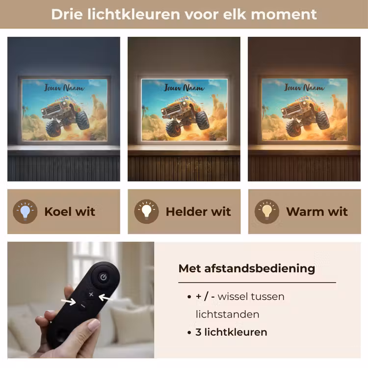 Monstertruck - Kind - Jongen - Auto Light Box met batterij (Wandlamp kind) middel -USP_lichtkleurNL