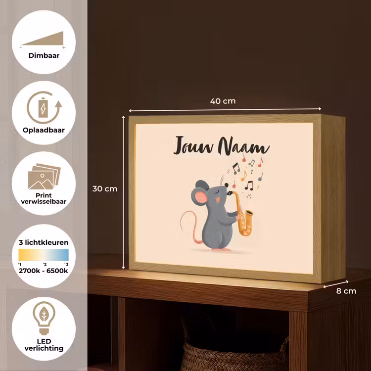 Muis - Saxofoon - Muzieknoten Light Box met batterij (Wandlamp kind) middel -USP_websiteoverzichtNL