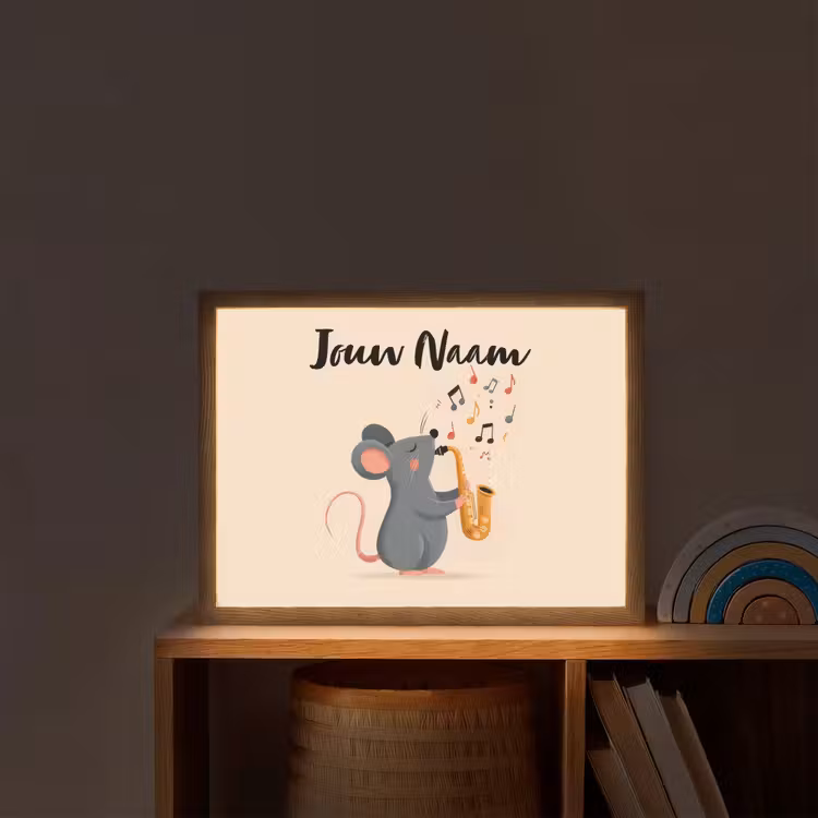 Muis - Saxofoon - Muzieknoten Light Box met batterij (Wandlamp kind) middel -sfeer1_kind