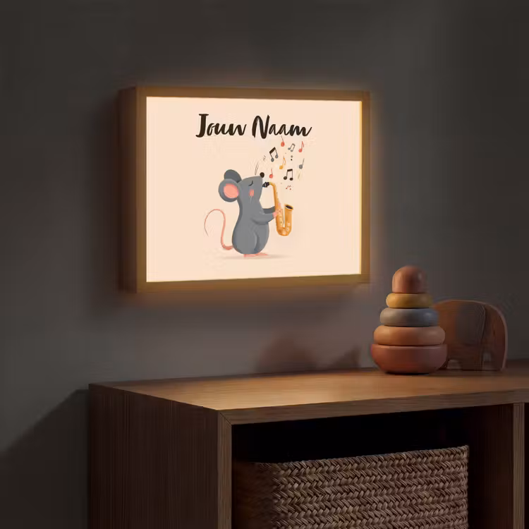 Muis - Saxofoon - Muzieknoten Light Box met batterij (Wandlamp kind) middel -sfeer5_kind