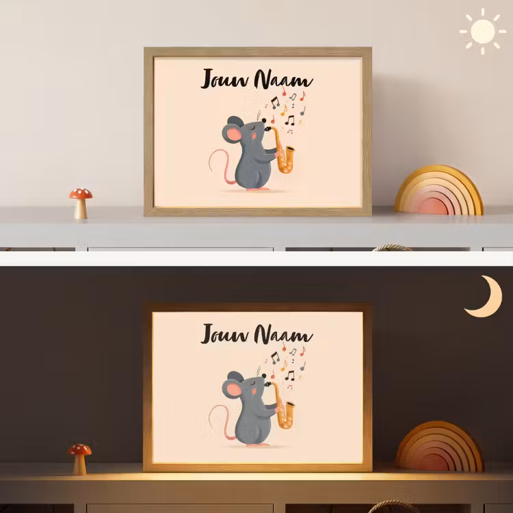 Muis - Saxofoon - Muzieknoten Light Box met batterij (Wandlamp kind) middel -sfeer3_kind