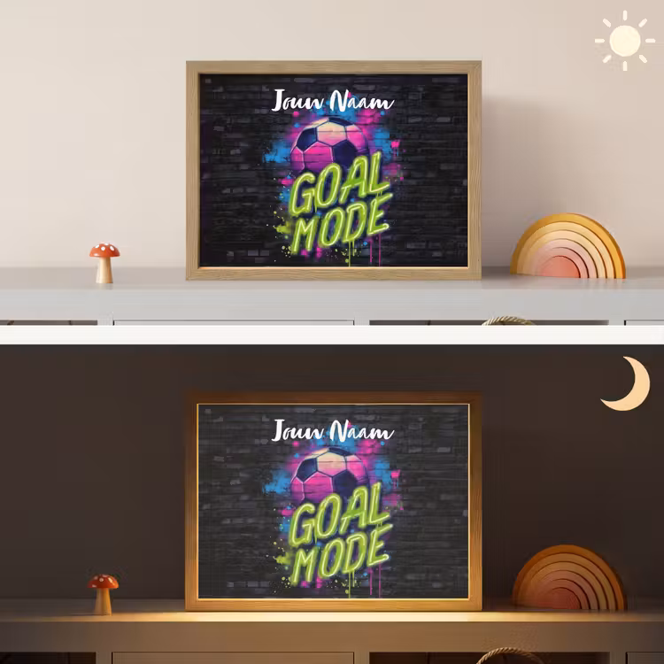 Neon - Graffiti - Voetbal - Kleurrijk Light Box met batterij (Wandlamp kind) middel -sfeer3_kind