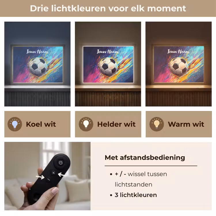 Neon - Voetbal - Kleurrijk Light Box met batterij (Wandlamp kind) middel -USP_lichtkleurNL