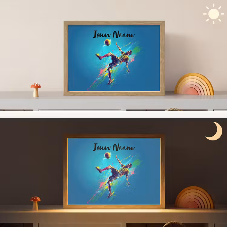 Neon - Voetbal - Schop - Kleurrijk Light Box met batterij (Wandlamp kind) middel -sfeer3_kind