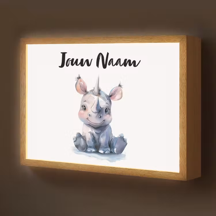 Neushoorn - Baby dier - Dieren Light Box met batterij (Wandlamp kind) middel -z3d_website