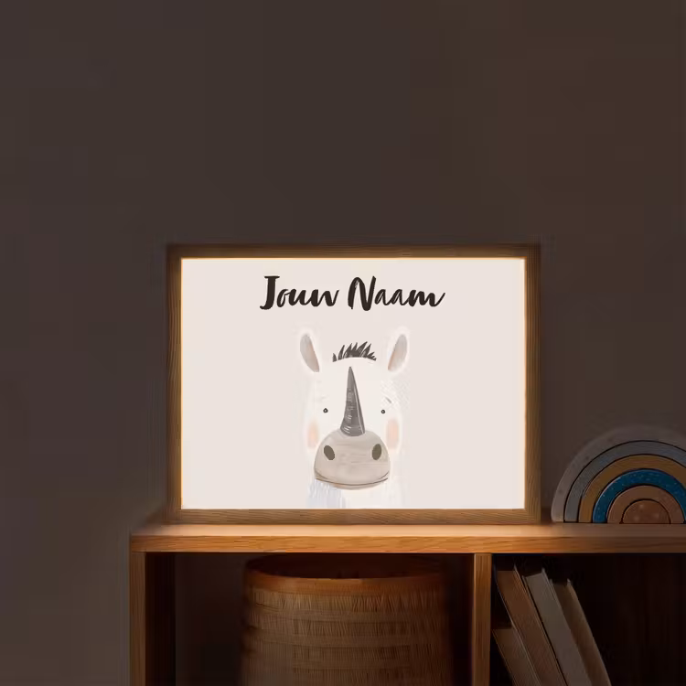 Neushoorn - Wilde dieren - Pastel kleuren Light Box met batterij (Wandlamp kind) middel -sfeer1_kind