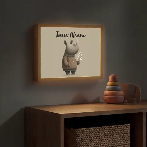Neushoorn - Witte bloemen - Lief Light Box met batterij (Wandlamp kind) middel -sfeer5_kind
