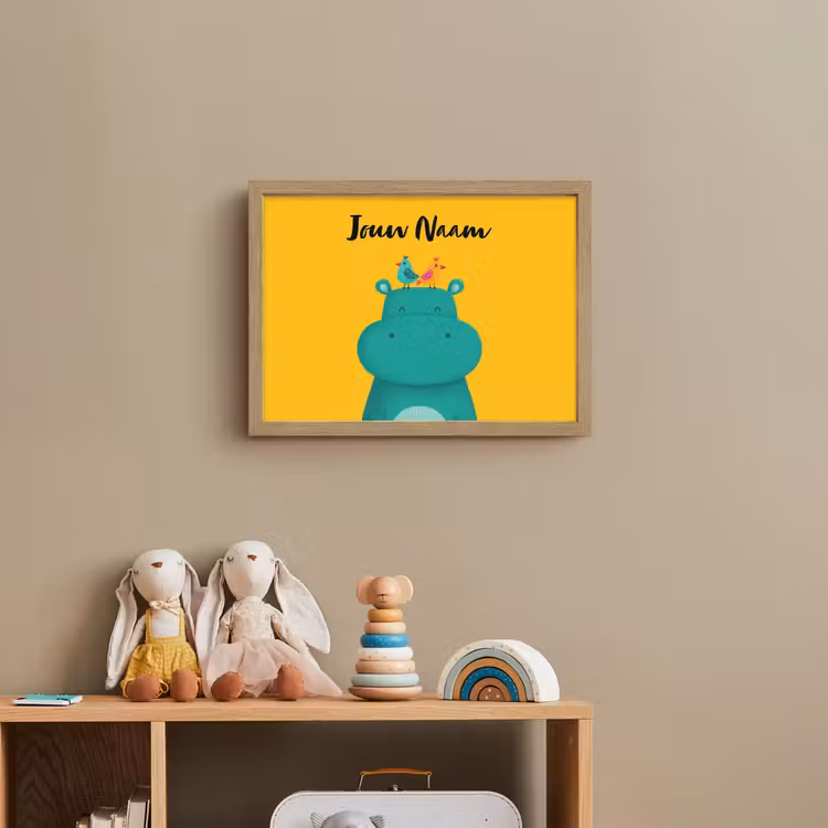Nijlpaard - Vogels - Groen - Geel Light Box met batterij (Wandlamp kind) middel -sfeer2_kind