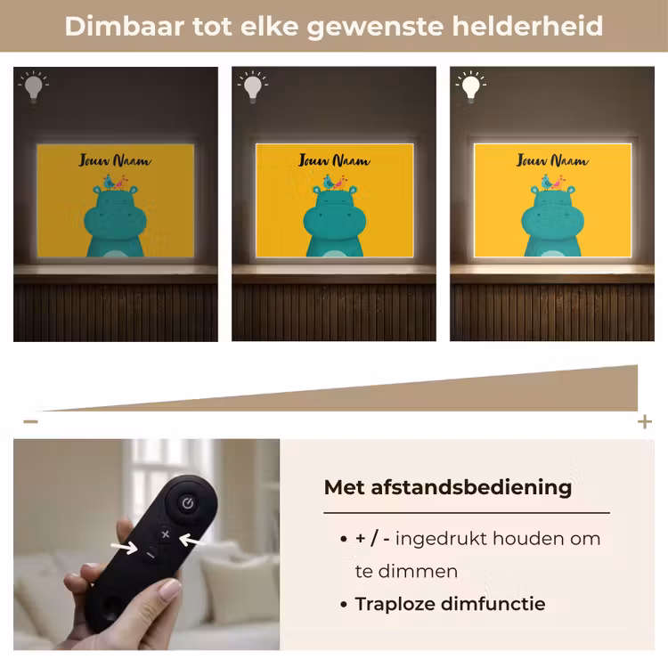 Nijlpaard - Vogels - Groen - Geel Light Box met batterij (Wandlamp kind) middel -USP_dimbaarNL