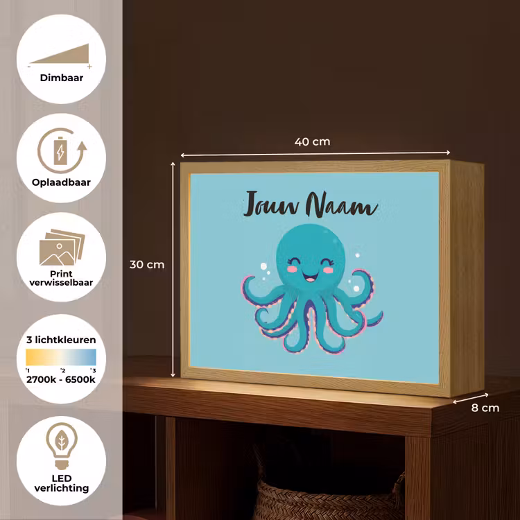Octopus - Blauw - Gezicht Light Box met batterij (Wandlamp kind) middel -USP_websiteoverzichtNL