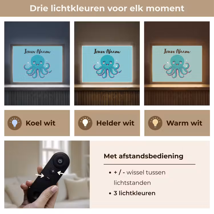 Octopus - Blauw - Gezicht Light Box met batterij (Wandlamp kind) middel -USP_lichtkleurNL