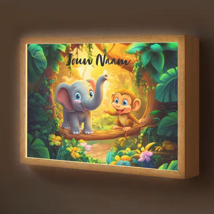 Olifant - Appje - Jungle - Kleurrijk Light Box met batterij (Wandlamp kind) middel -z3d_website