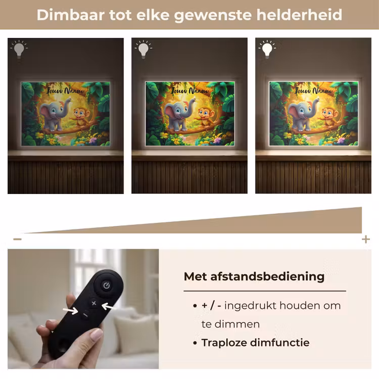 Olifant - Appje - Jungle - Kleurrijk Light Box met batterij (Wandlamp kind) middel -USP_dimbaarNL