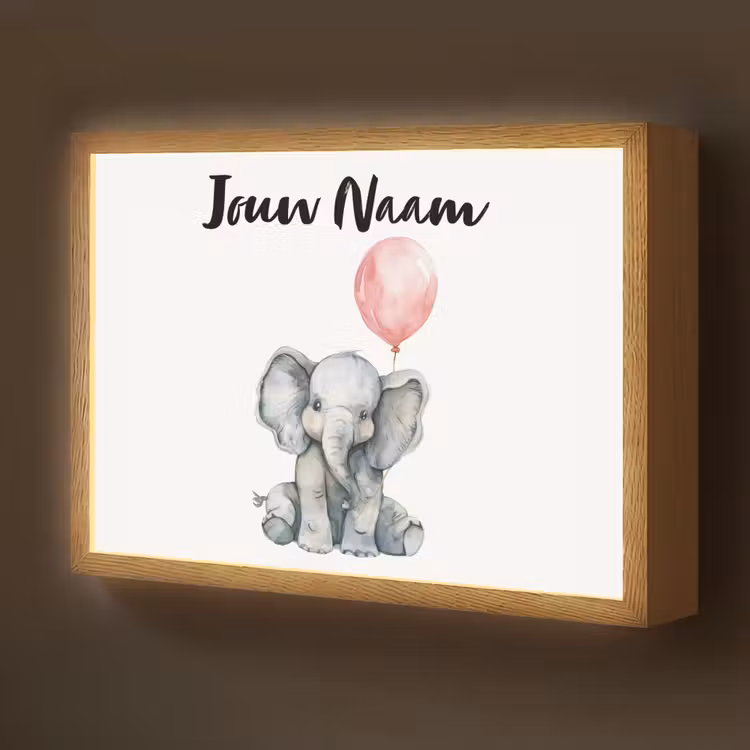 Olifant - Baby dier - Roze ballon Light Box met batterij (Wandlamp kind) middel -z3d_website