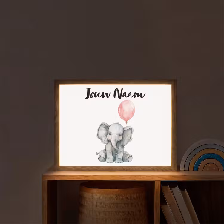 Olifant - Baby dier - Roze ballon Light Box met batterij (Wandlamp kind) middel -sfeer1_kind