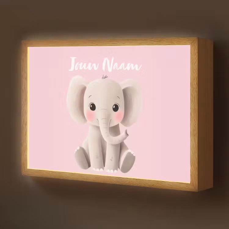 Olifant - Baby - Roze - Cartoon Light Box met batterij (Wandlamp kind) middel -z3d_website