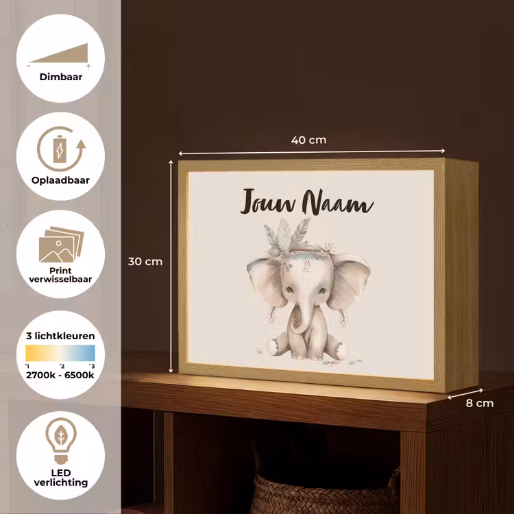 Olifant - Bohemian - Dieren - Boho Light Box met batterij (Wandlamp kind) middel -USP_websiteoverzichtNL