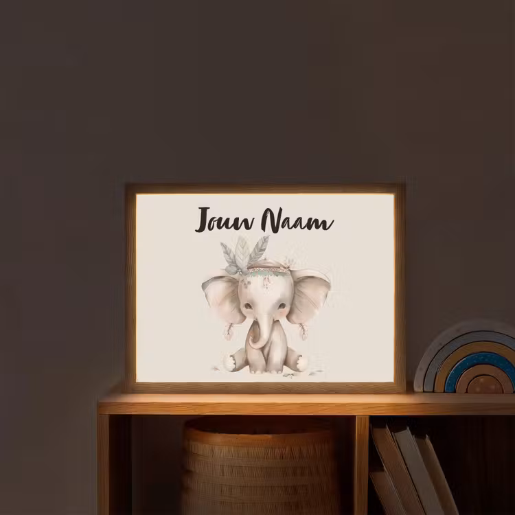 Olifant - Bohemian - Dieren - Boho Light Box met batterij (Wandlamp kind) middel -sfeer1_kind