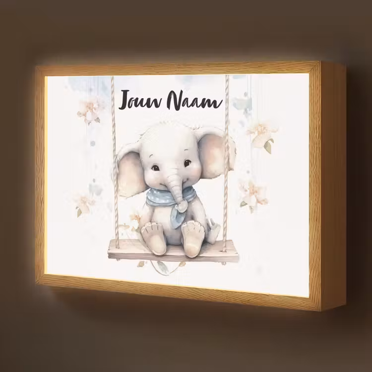Olifant - Dier - Kinderen Light Box met batterij (Wandlamp kind) middel -z3d_website