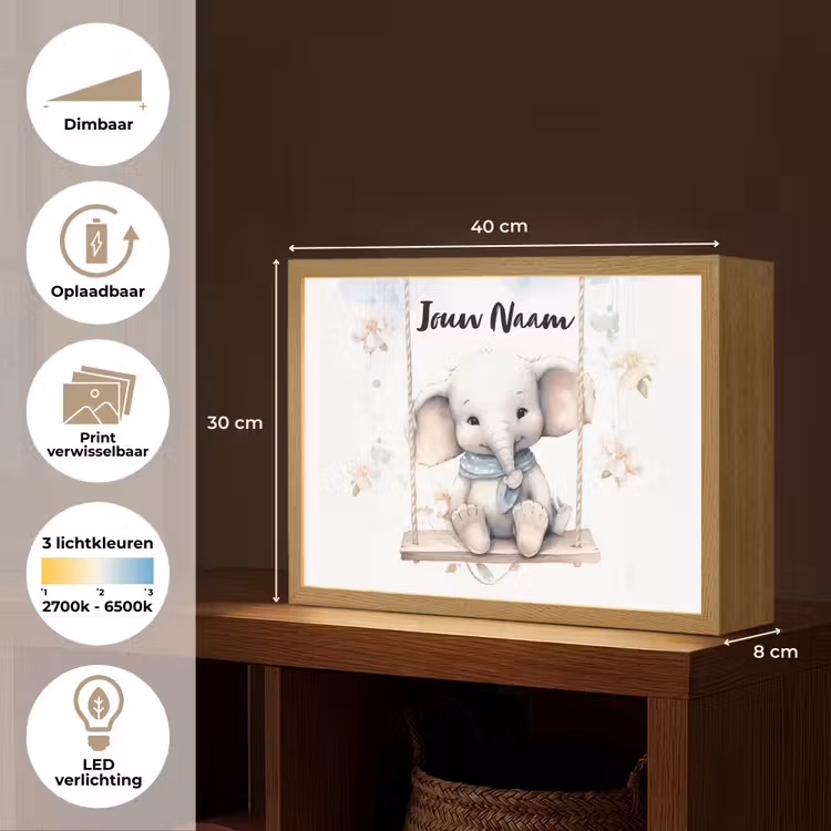 Olifant - Dier - Kinderen Light Box met batterij (Wandlamp kind) middel -USP_websiteoverzichtNL
