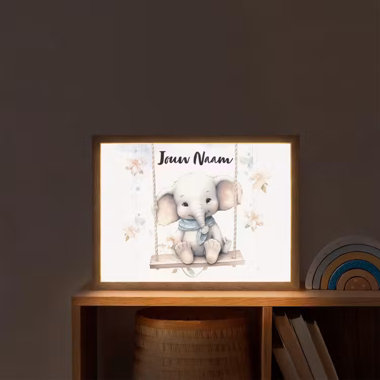Olifant - Dier - Kinderen Light Box met batterij (Wandlamp kind) middel -sfeer1_kind