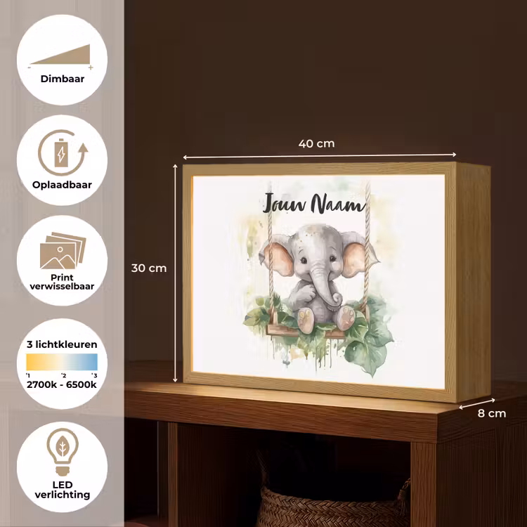 Olifant - Dier - Kinderen - Jungle Light Box met batterij (Wandlamp kind) middel -USP_websiteoverzichtNL