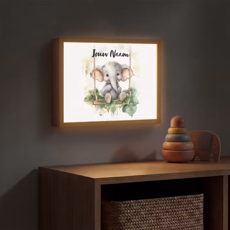 Olifant - Dier - Kinderen - Jungle Light Box met batterij (Wandlamp kind) middel -sfeer5_kind