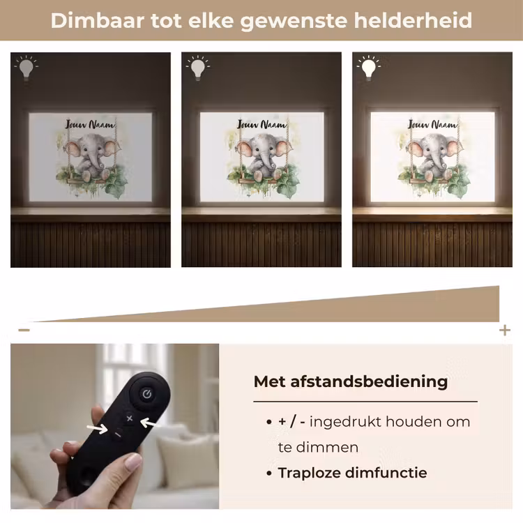 Olifant - Dier - Kinderen - Jungle Light Box met batterij (Wandlamp kind) middel -USP_dimbaarNL