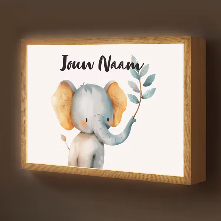 Olifant - Dier - Pastel kleuren Light Box met batterij (Wandlamp kind) middel -z3d_website