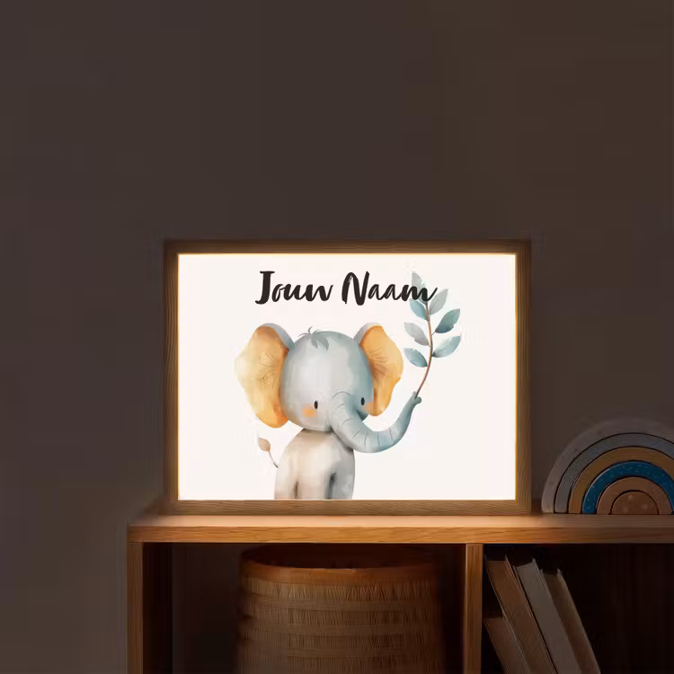 Olifant - Dier - Pastel kleuren Light Box met batterij (Wandlamp kind) middel -sfeer1_kind