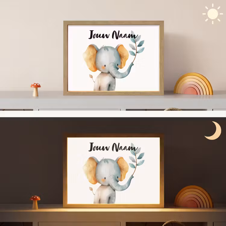 Olifant - Dier - Pastel kleuren Light Box met batterij (Wandlamp kind) middel -sfeer3_kind