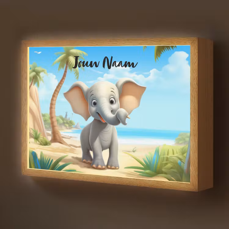 Olifant - Strand - Dieren - Meisjes - Kind Light Box met batterij (Wandlamp kind) middel -z3d_website