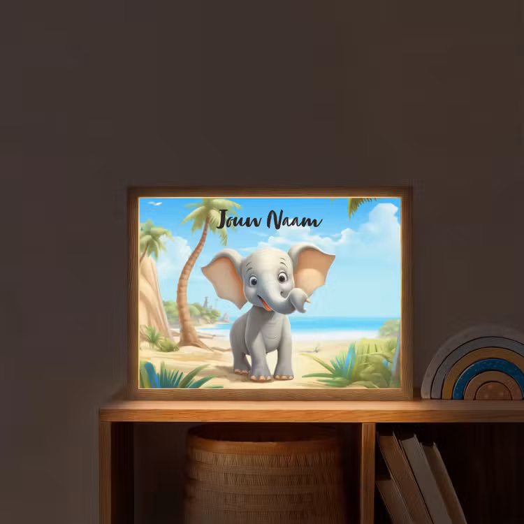Olifant - Strand - Dieren - Meisjes - Kind Light Box met batterij (Wandlamp kind) middel -sfeer1_kind