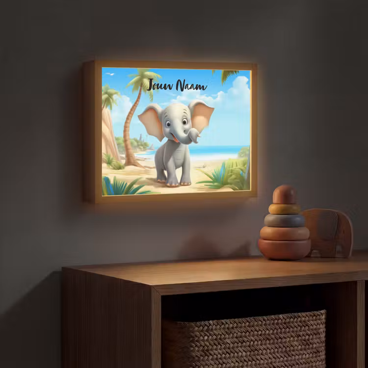 Olifant - Strand - Dieren - Meisjes - Kind Light Box met batterij (Wandlamp kind) middel -sfeer5_kind