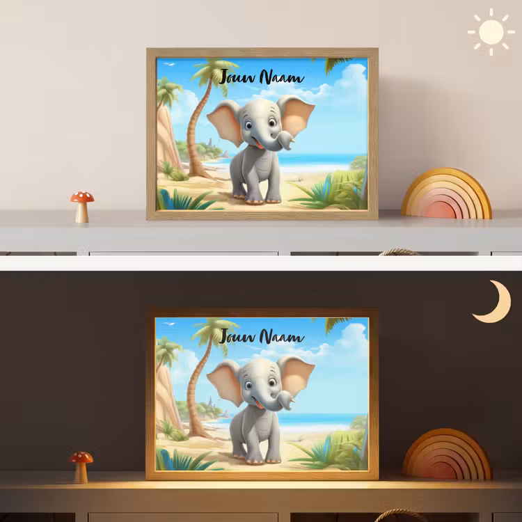 Olifant - Strand - Dieren - Meisjes - Kind Light Box met batterij (Wandlamp kind) middel -sfeer3_kind