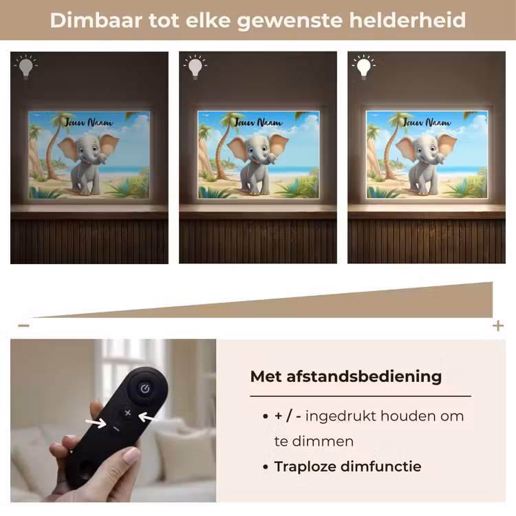 Olifant - Strand - Dieren - Meisjes - Kind Light Box met batterij (Wandlamp kind) middel -USP_dimbaarNL