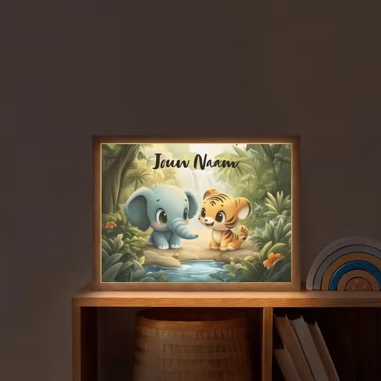 Olifant - Tijger - Bos - Jungle Light Box met batterij (Wandlamp kind) middel -sfeer1_kind