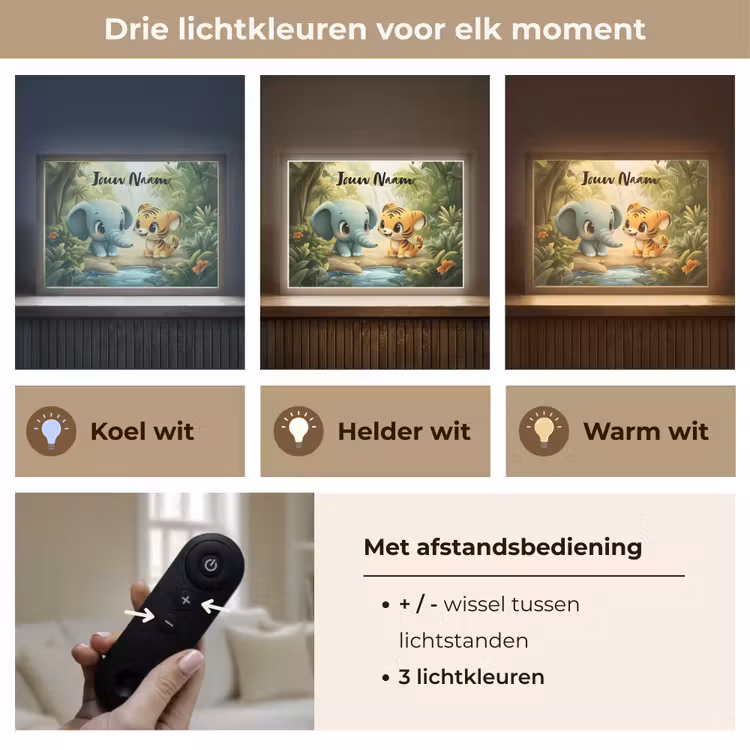 Olifant - Tijger - Bos - Jungle Light Box met batterij (Wandlamp kind) middel -USP_lichtkleurNL