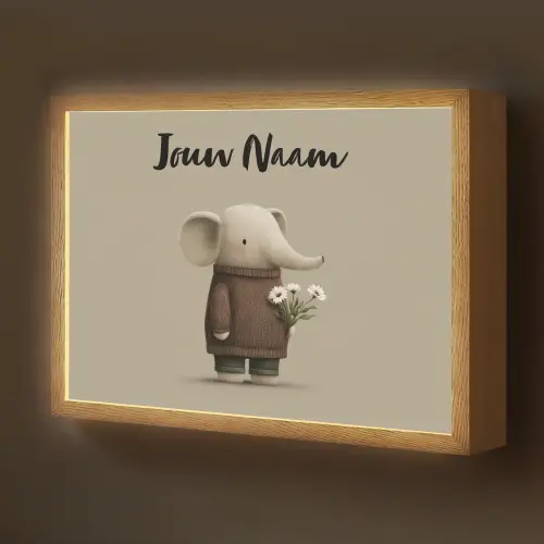 Olifant - Witte bloemen - Kindvriendelijk Light Box met batterij (Wandlamp kind) middel -z3d_website